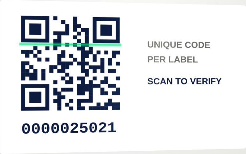 Variable coding / serialization label sample. A unique code and number on every label, for tracking and verification.