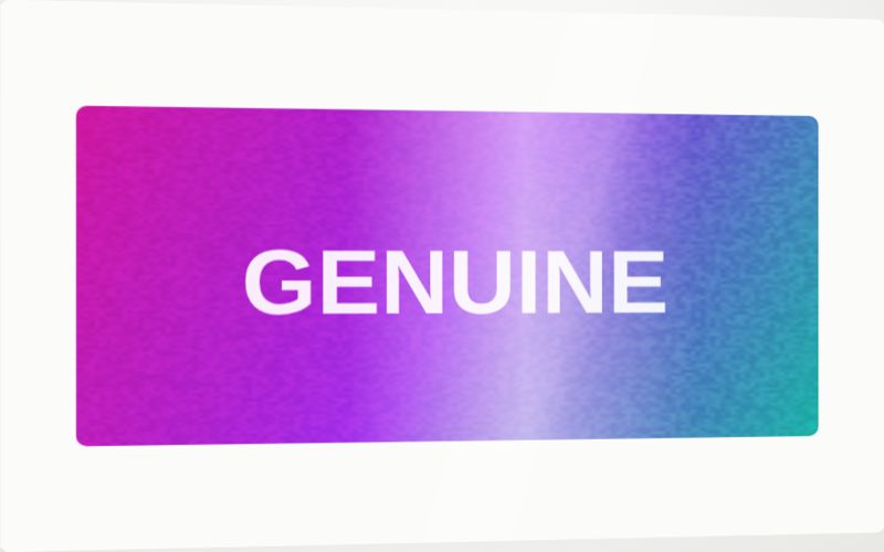 Color-shifting optical effect label sample. Ink that changes color with the viewing angle.