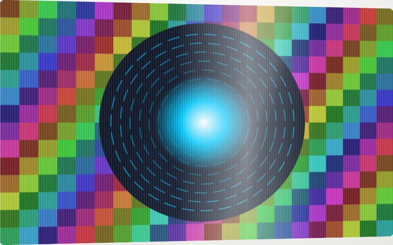 Zoom label sample. The center grows into a ring and the rings turn.