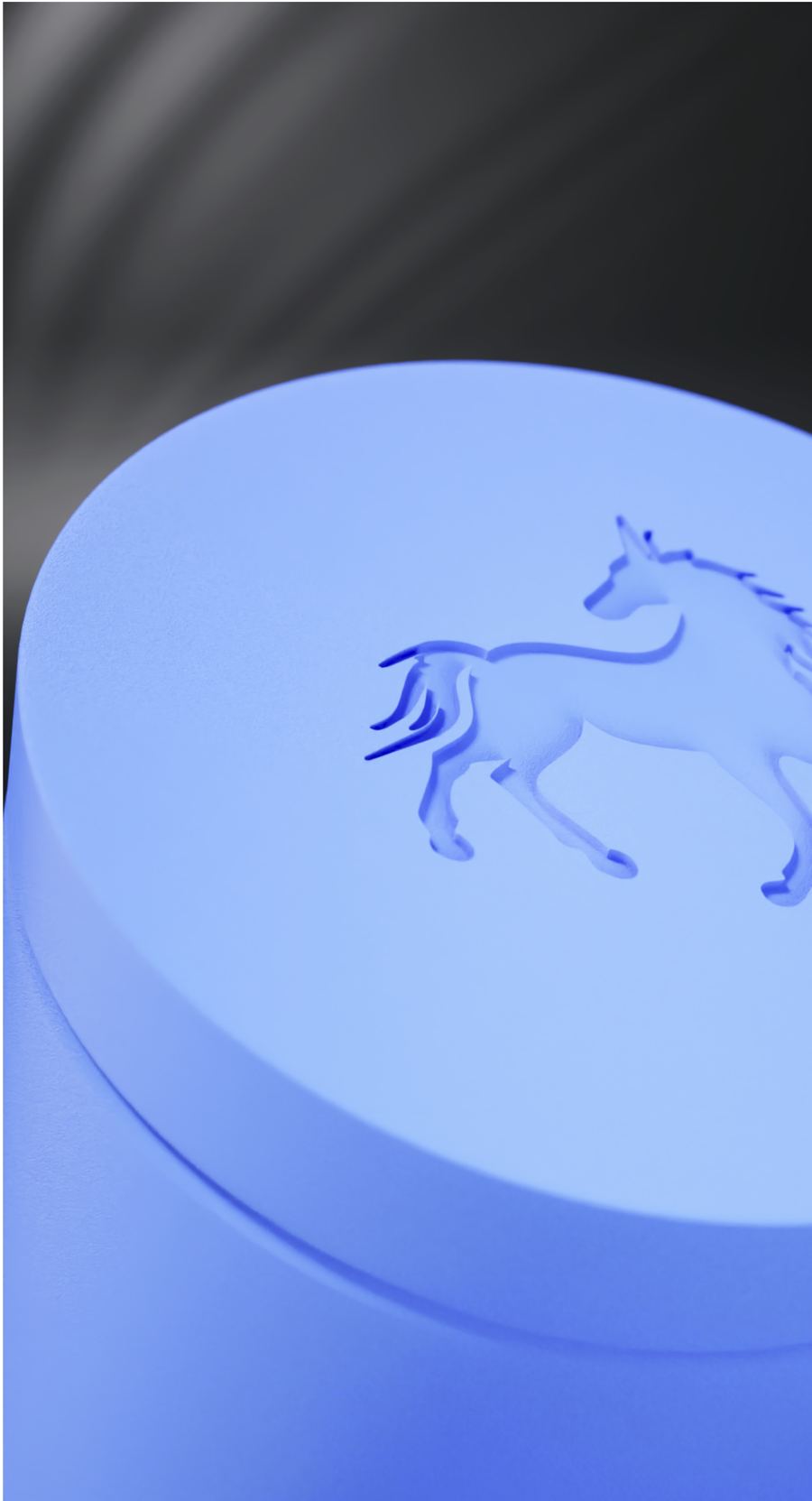 Blue tub lid with an embossed logo