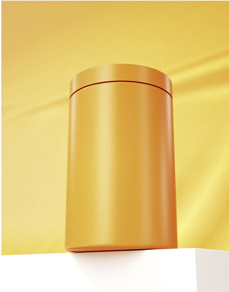 An orange custom-color supplement tub